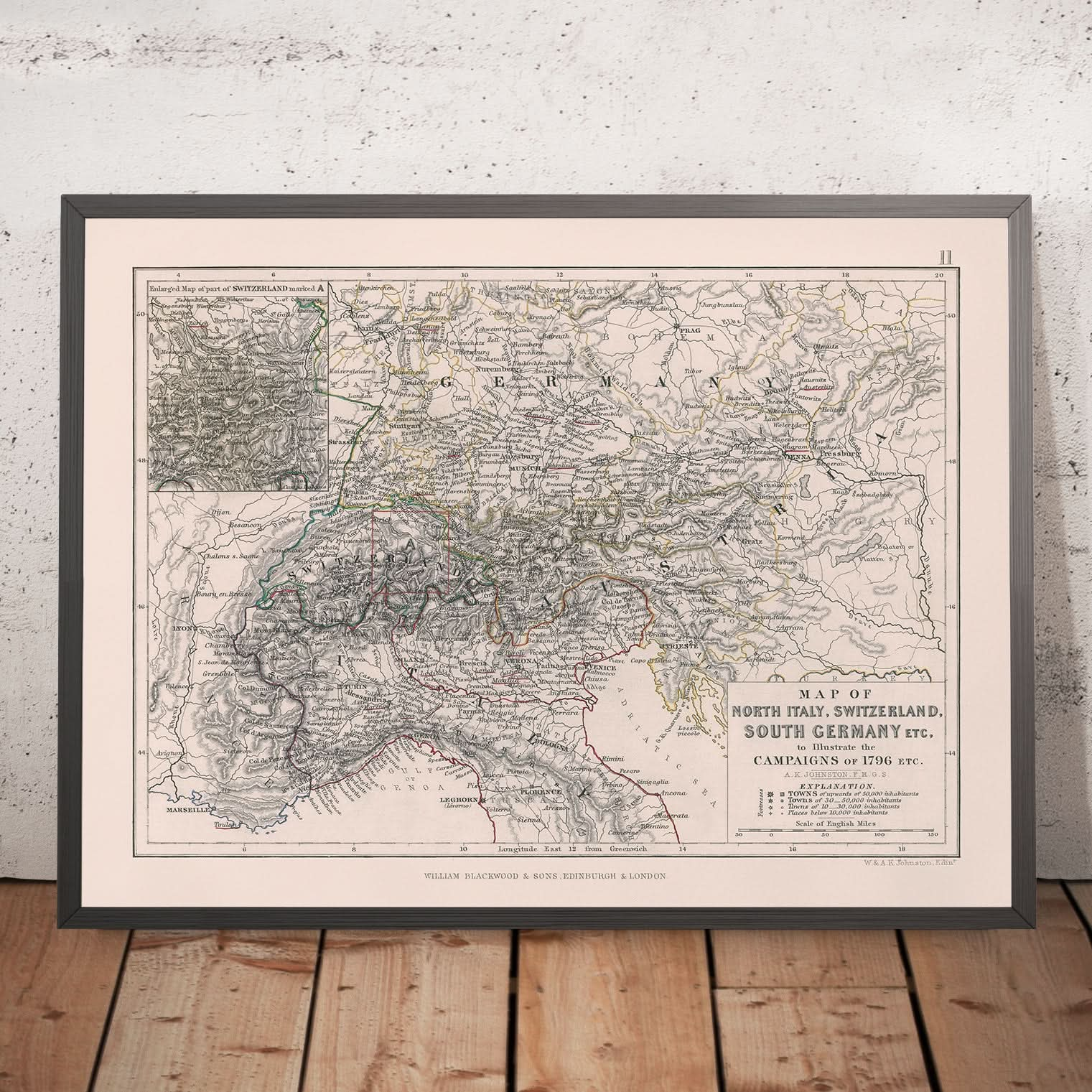 Old Map Of Napoleon's Campaigns In Italy, Switzerland And Germany, 179 