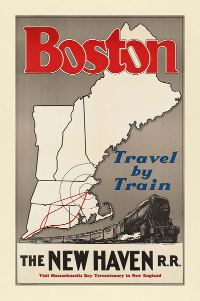 Boston Travel Poster: Travel by Train by New Haven Railroad, 1930