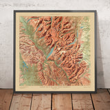 Alte Reliefkarte des Glacier-Nationalparks, Montana, 1914: Logan Pass, St. Mary L., L. McDonald, Many Glacier, Chief Mt 