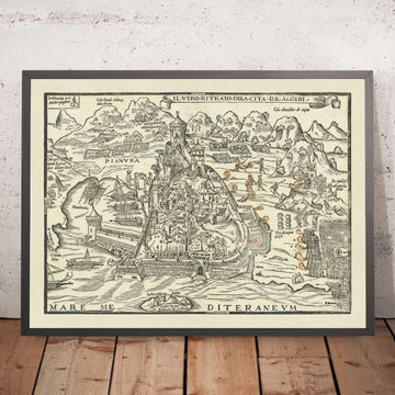 Old Military Map of the 1541 Siege of Algiers by Pagano: Algiers, Mandrachio, Castel Vechio, Naval Strategy, Ottoman Empire