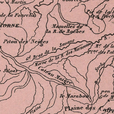 Old Map of Réunion Island by Vuillemin, 1869: Volcano, Saint-Denis, Saint-Pierre, Indian Ocean, Sugar Cane