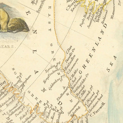 Alte Karte von Kanada von Tallis, 1851: Montreal, Hudson's Bay Co., Fury & Hecla Strait, Vignetten, Dekor