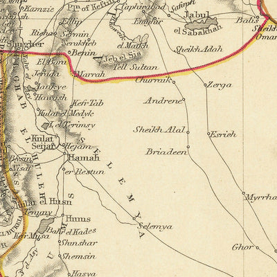 Old Map of Syria & Cyprus by John Tallis, 1851: Palestine, Lebanon, Damascus, Jerusalem, Beirut, Nicosia