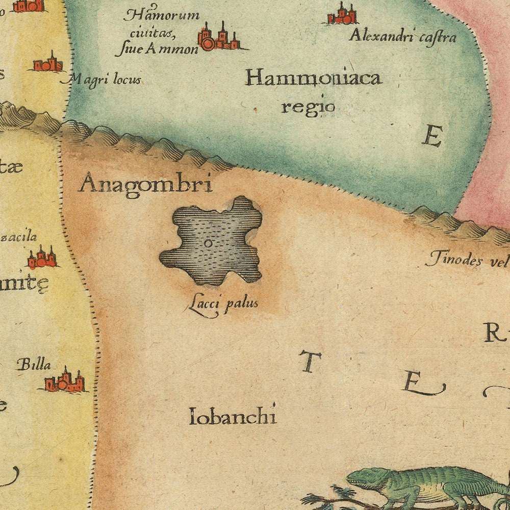 Old Ptolemaic Map of Libya and Egypt by Mercator, 1578: Nile, Red Sea, Alexandria, Mythical Creatures