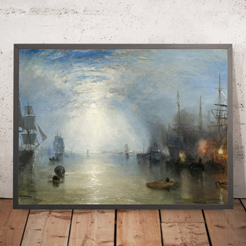 A framed image of Keelmen Heaving in Coals by Moonlight by Turner, 1835