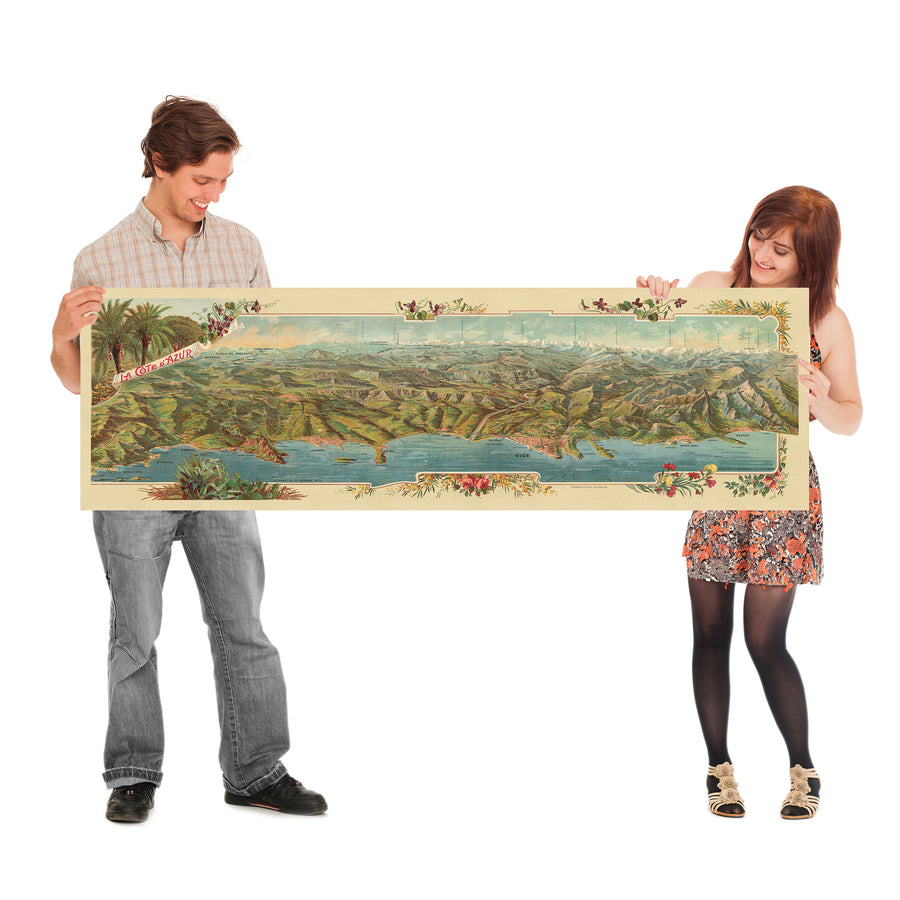 Vecchia mappa Birdseye della Costa Azzurra di Legresle, 1925: Nizza, Cannes, Monaco, Antibes, Tolone 