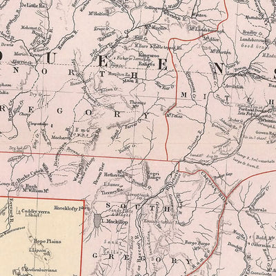 Old Map of Eastern Australia by Stanford, 1887: Sydney, Melbourne, Brisbane, Great Dividing Range, Railroads