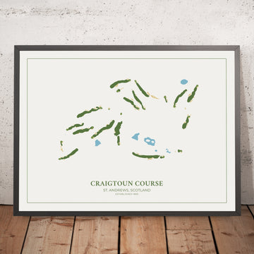 A framed image of Craigtoun Course in the style of a simple and modern golf course map
