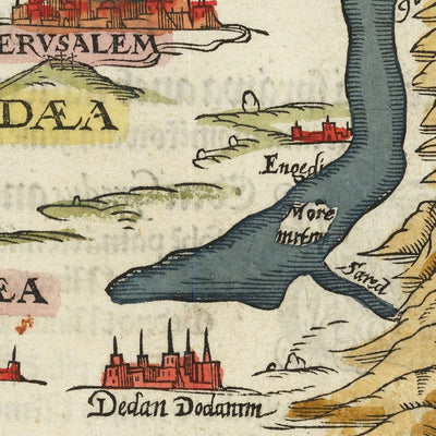 Alte thematische Karte des Exodus von Bunting, 1592: Jerusalem, Rotes Meer, Sinai, Goschen, Midian