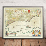 Alte Karte von Südh Spanien von Blaeu, 1640: Granada, Murcia, Malaga, Seeschlacht 