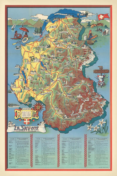 Old Map of Savoie by Flornoy, 1950: Mont Blanc, Lac du Bourget, Chambéry, Aix-les-Bains