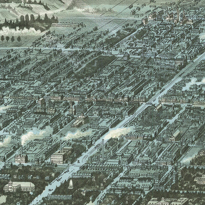 Old Bird’s Eye Map of Toronto by Wesbroom, 1886: Queen’s Park, Harbour, St. James Cathedral, University, Exhibition Grounds