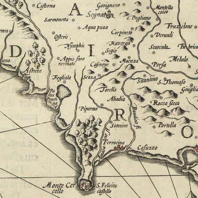 First Map of the Italian Mediterranean Coat by Barentsz, 1595: Naples, Rome, Capri, Sorrento, Gaeta, Ischia