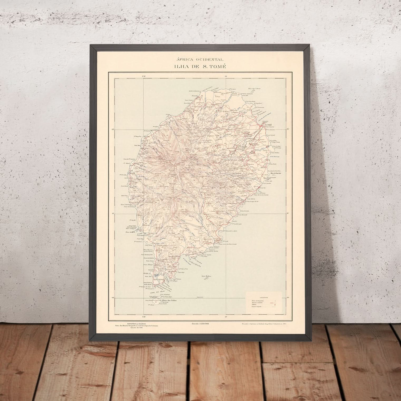 Old Map of São Tomé, 1945: São Tomé, Neves, Trindade, Rivers, Mountains