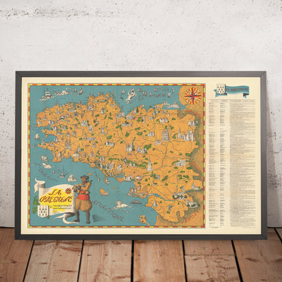 Old Map of Brittany by Flornoy Jean, 1950: Nantes, Rennes, Brest, Castles, Coastline, Megaliths