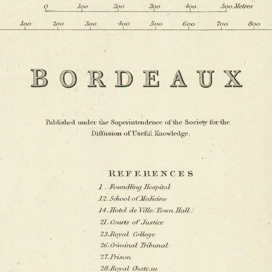 Mappa antica di Bordeaux, 1870: Chartrons, Bastide, Quai des Chartrons, Chiesa di St. Michel, Giardino Pubblico 