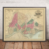 Ancienne carte de Brooklyn, New York, 1869 : Navy Yard, Prospect Pk, Green-Wood Cem., Eastern Pkwy, Fulton Ferry 