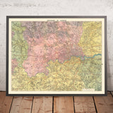 Alte viktorianische Karte von London, 1890: Sehr detailliert, Landkreisgrenzen, reduziert aus der Ordnance Survey 