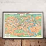 Large Old Bird's-Eye Map of Rome by Trabacchi, 1960: Colosseum, St Peter's, Roman Forum, Tiber, Trevi