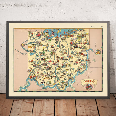Pictorial Map of Ohio by Ruth Taylor White, 1935: Columbus, Cleveland, Cincinnati, Industry, Railroads