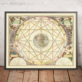 Polare Projektion Weltkarte und himmlische Tierkreisdiagramm von Cellarius, 1660 