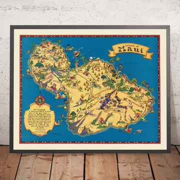 Alte bildliche Karte von Maui, Hawaii von White, 1931: Haleakala, Lahaina, Kahului-Hafen, Wailuku, West-Maui-Berge 