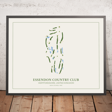 Ein gerahmtes Bild des Essendon Country Club New Course im Stil einer einfachen und modernen Golfplatzkarte