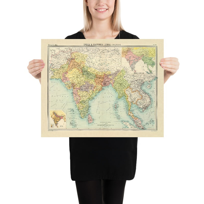 Old Political Map of India & Southeast Asia by Bartholomew, 1922: Bomb ...