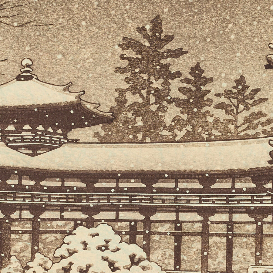 Nieve de la tarde en el Templo Byodoin (Salón del Fénix) de Hasui Kawase, 1935 