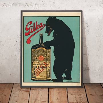 A framed image of Gilka Vintage Caraway Spirit Poster by Fritz Wolff, 1896