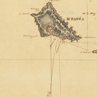 Old Nautical Map of Hawaii by Anonymous, 1850: Honolulu, Kailua Bay, Mauna Loa, Mauna Kea, HMS Swift