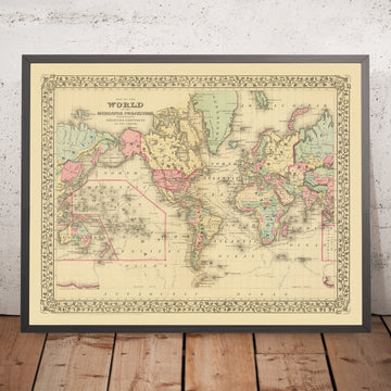 Mappa del Mondo Mercatore Antica Centrata sull&