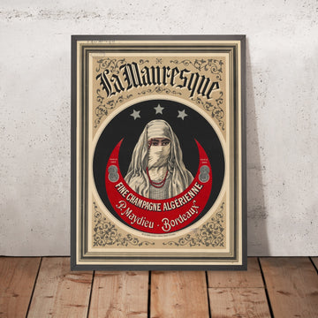 A framed image of La Mauresque Vintage Champagne Poster, 1890