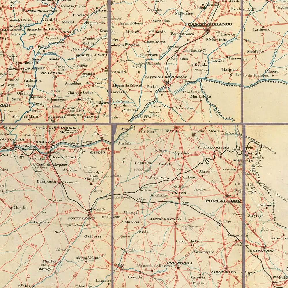 Ancienne carte rare du Portugal, 1926 : Lisbonne, Porto, côte atlantique, frontières, thème automobile