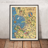 Mapa antiguo de la región de la Bahía de Monterey de White, 1932: Santa Cruz, Salinas, Pacific Grove, Lettuce, Ferrocarril del Pacífico Sur 