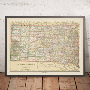Old Map of South Dakota, 1925: Sioux Falls, Rapid City, Black Hills, Badlands, Missouri River