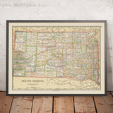 Old Map of South Dakota, 1925: Sioux Falls, Rapid City, Black Hills, Badlands, Missouri River