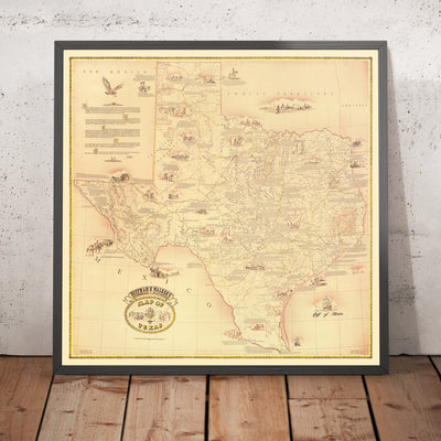Very Large Map of Texas by Hoffman & Walker, 1965: Historical, Alamo, Galveston, Chisholm Trail, Spanish Explorers