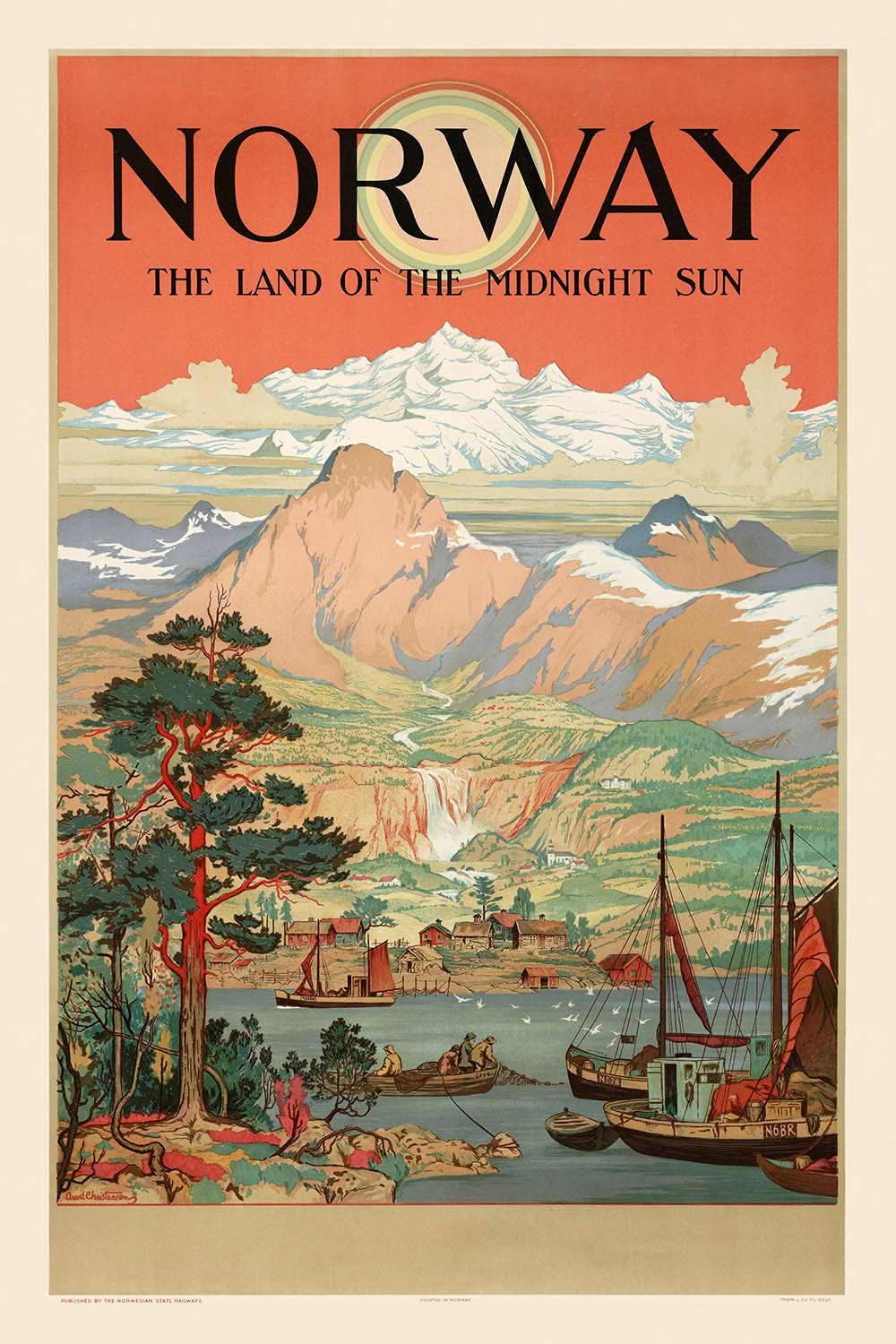 Norwegen-Reiseposter: Land der Mitternachtssonne von Arent Lauritz Christensen 