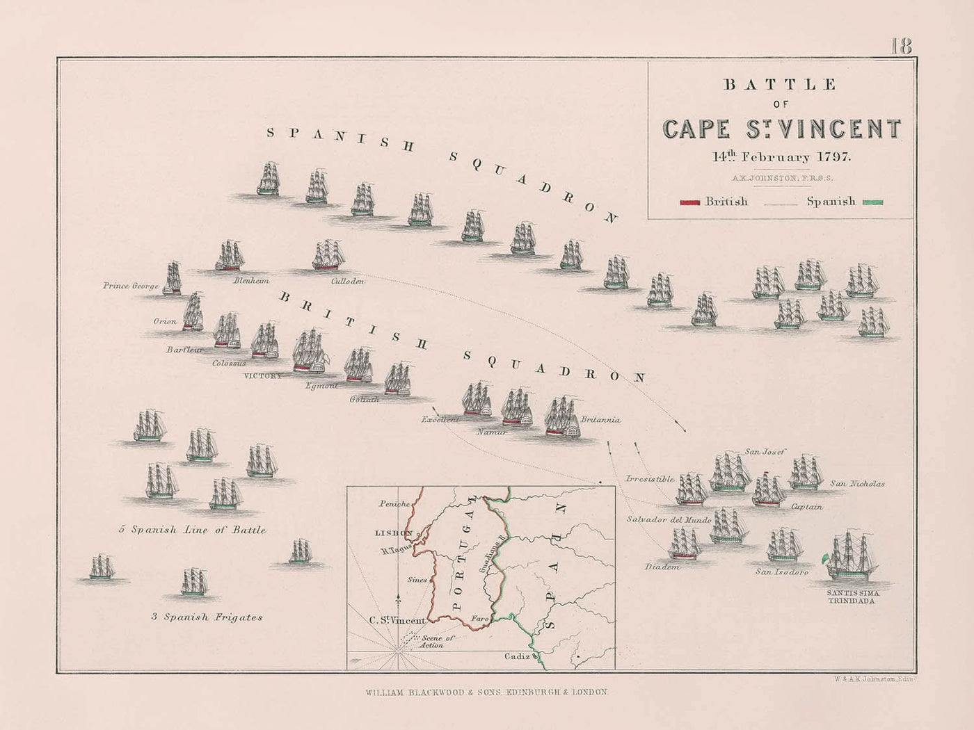 Batalla del cabo de San Vicente, por AK Johnston, 1797