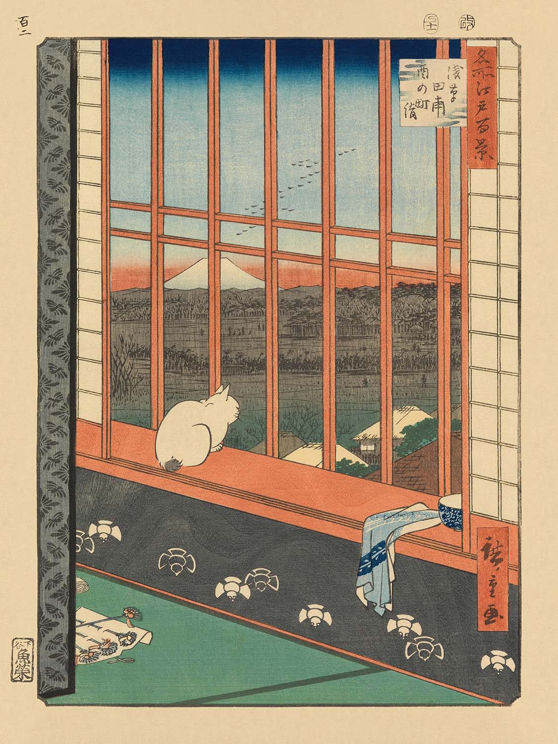 Cat on Windowsill (Watching the Festival) by Utagawa Hiroshige, 1857
