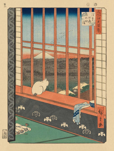 Cat on Windowsill (Watching the Festival) by Utagawa Hiroshige, 1857