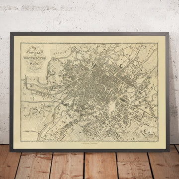 Alte Karte von Manchester & Salford von Fothergill, 1844: Irwell, Bridgewater-Kanal, L&M Railway, Piccadilly, Ancoats 