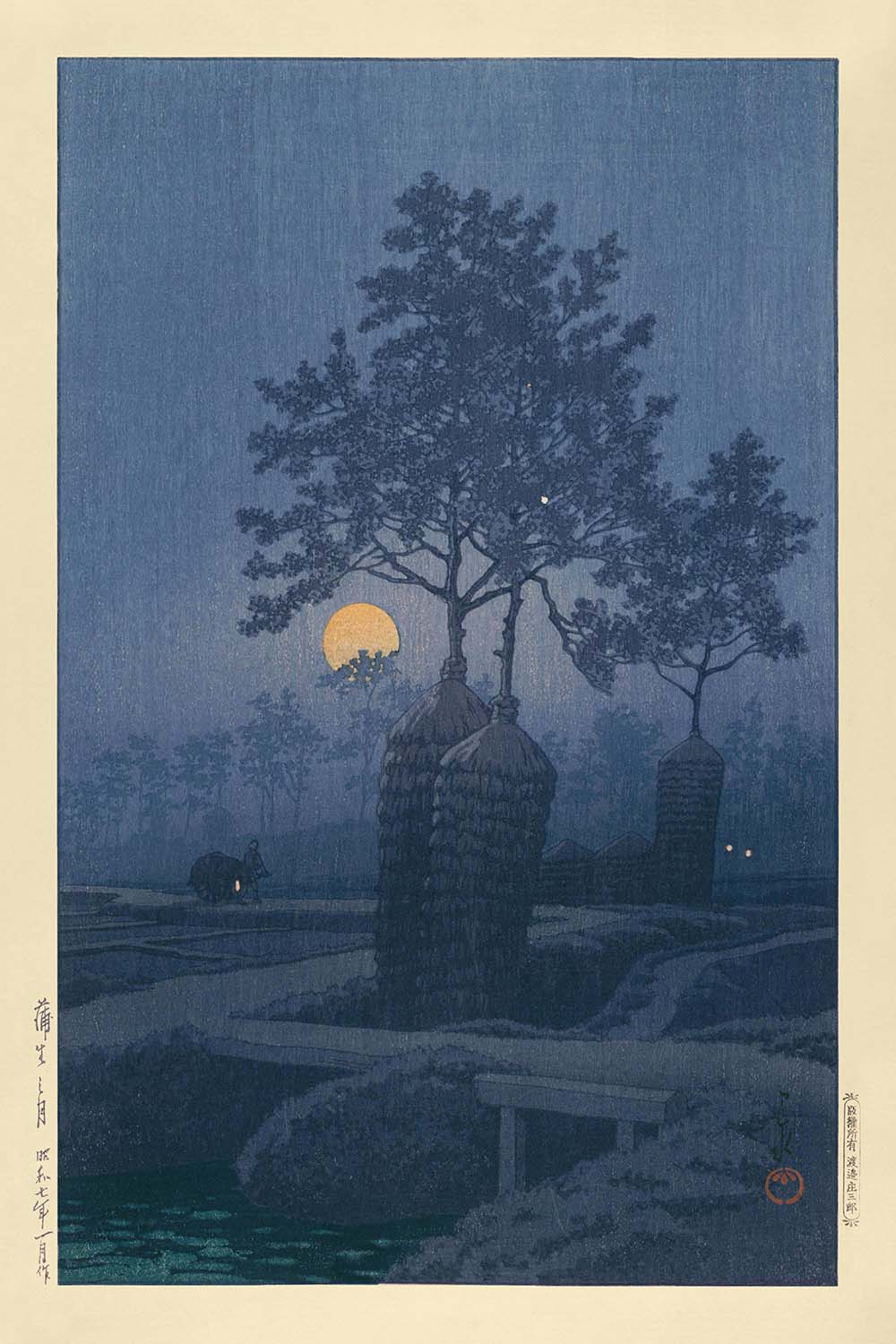 Full Moon at Gamo by Hasui Kawase, 1935