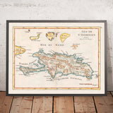 Old Map of Haiti and Dominican Republic by Le Rouge, 1748: Santo Domingo, Les Cayques, Turks & Caicos