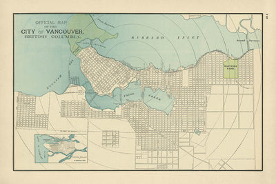Alter Stadtplan von Vancouver von Cram, 1895: Stanley Park, Hastings Park, False Creek, Burrard Inlet, English Bay 
