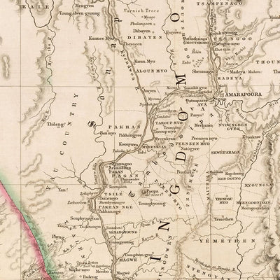 Ancienne carte du Myanmar par Arrowsmith, 1857 : Irrawaddy, Salween, Yangon, Mandalay, montagnes d'Arakan