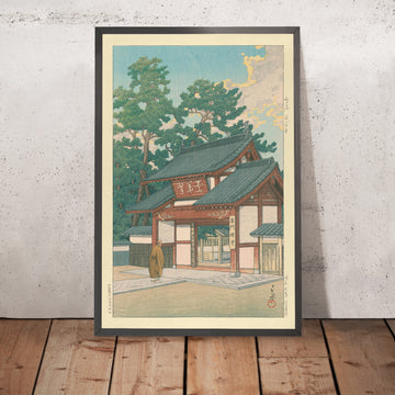 Una imagen enmarcada del templo Zuisen en Narumi, de Hasui Kawase, 1935