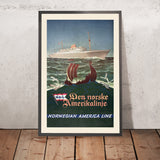Norwegen-Reiseposter: Norwegian America Line von Karl Dahl, 1948 