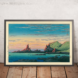 Costa al tramonto e rocce di Hasui Kawase, 1935 